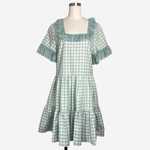 Cete The Windflower Dress in Sea Foam green gingham coquette glitter ruffle S